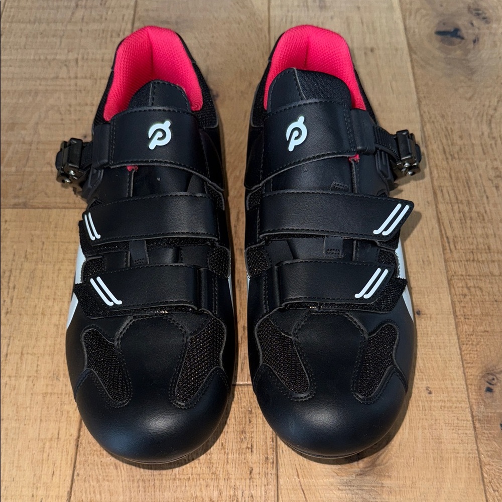 Peloton Black Shoes with Red Highlights